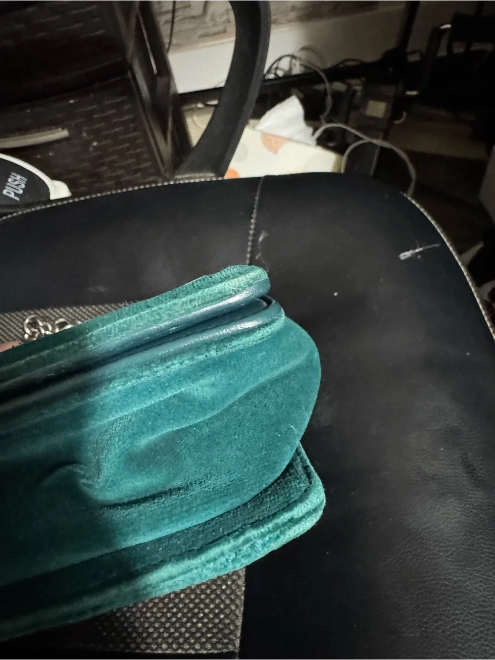 CHANEL Teal Tweed & Velvet Chain Crossbody Bag